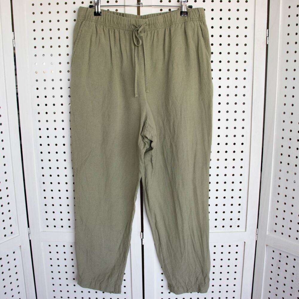 A New Day Womens SIZE L Green Linen Blend Wide Leg Casual Pants